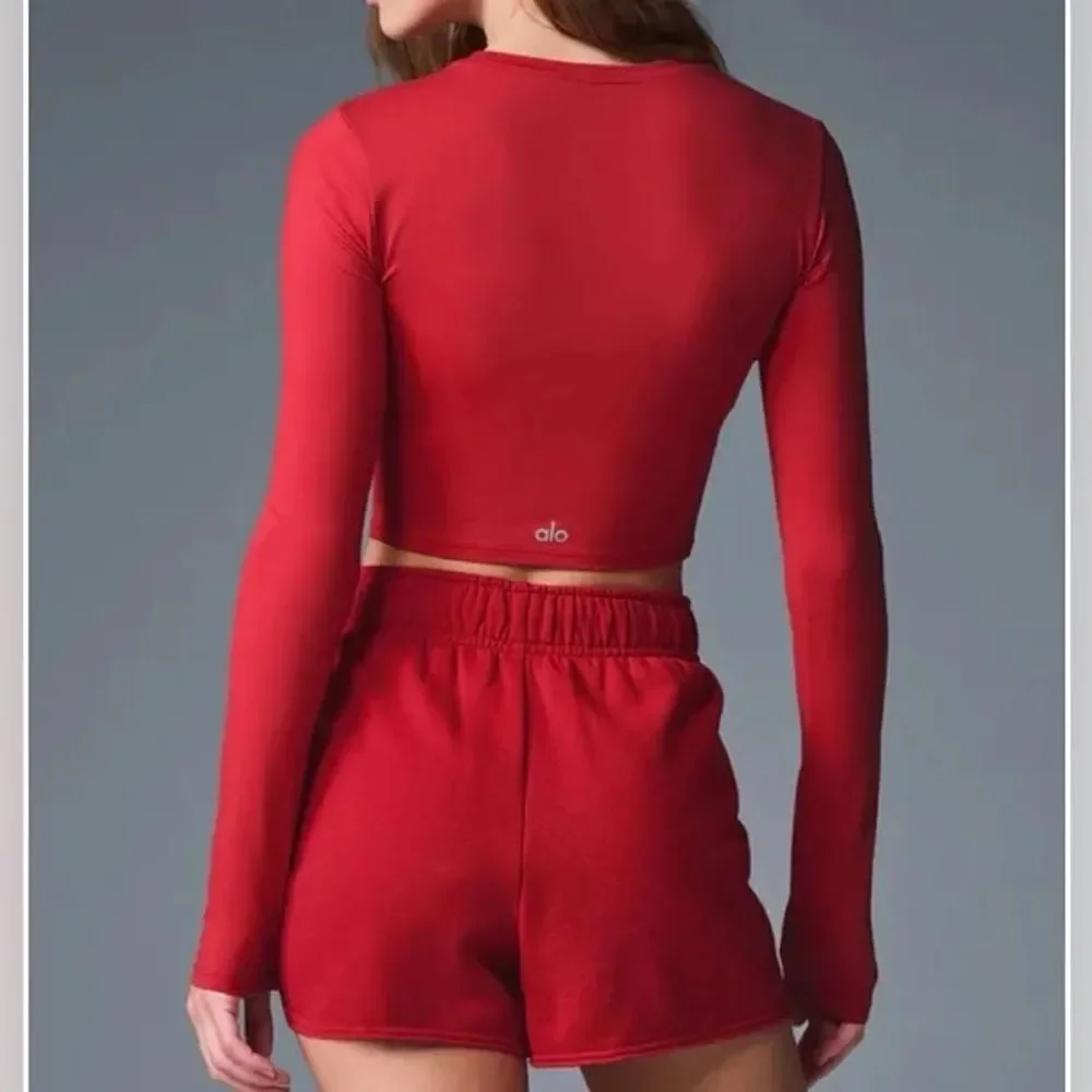 ALO Yoga Alosoft Crop Finesse Long SleeveTee in Bold Red XS NWOT